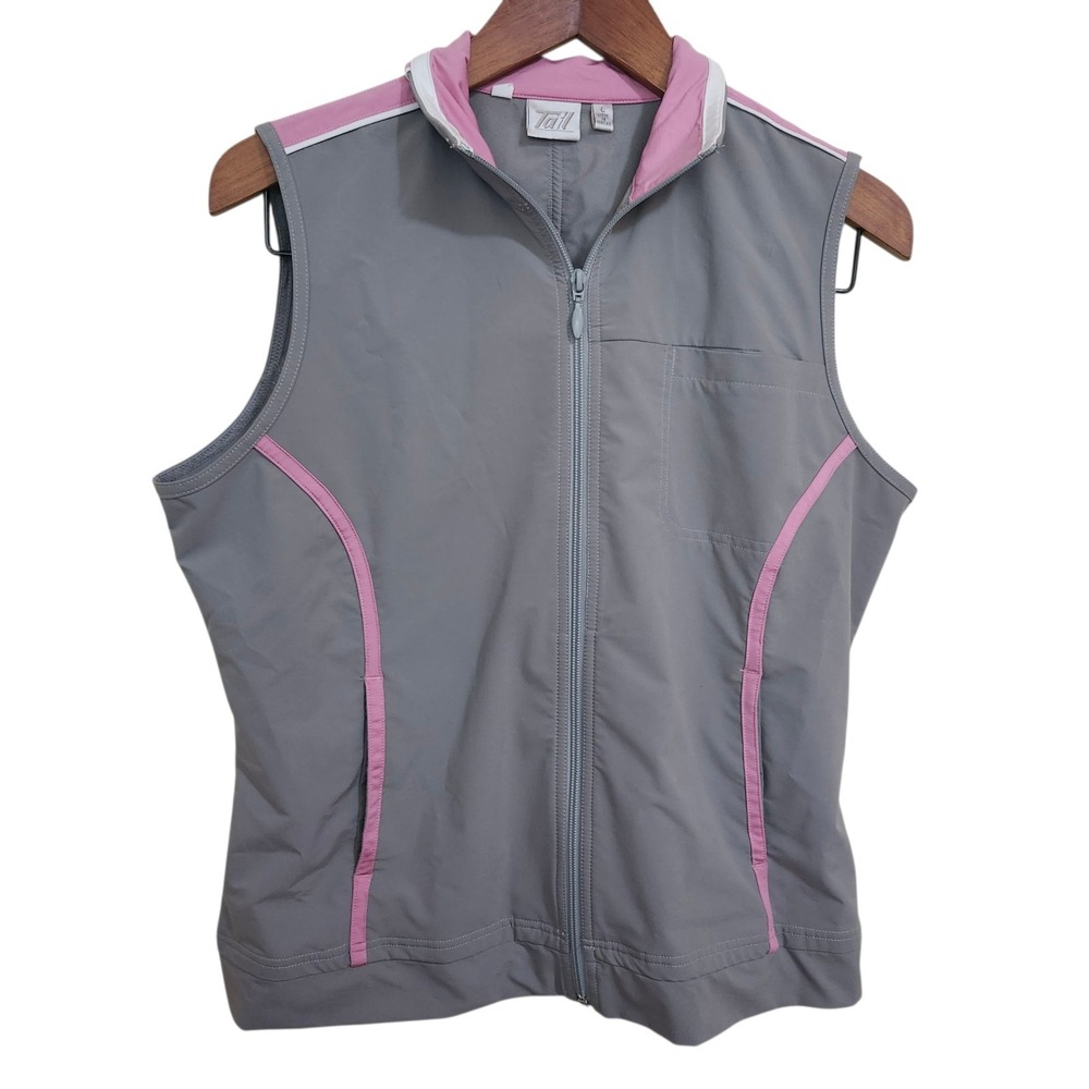 Tail Golf Vest Womens Large Gray Pink Full Zip Mock Neck Sleeveless Performance